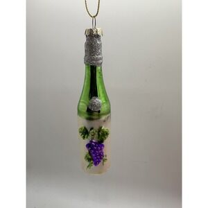 Blown Glass Wine‎ Bottle Christmas Ornament Grape Vineyard Glitter Holiday Decor
